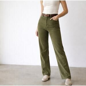 J Crew Sz 27P Green Pinwhale Corduroy Straight 5 pkt Minimalist Pants